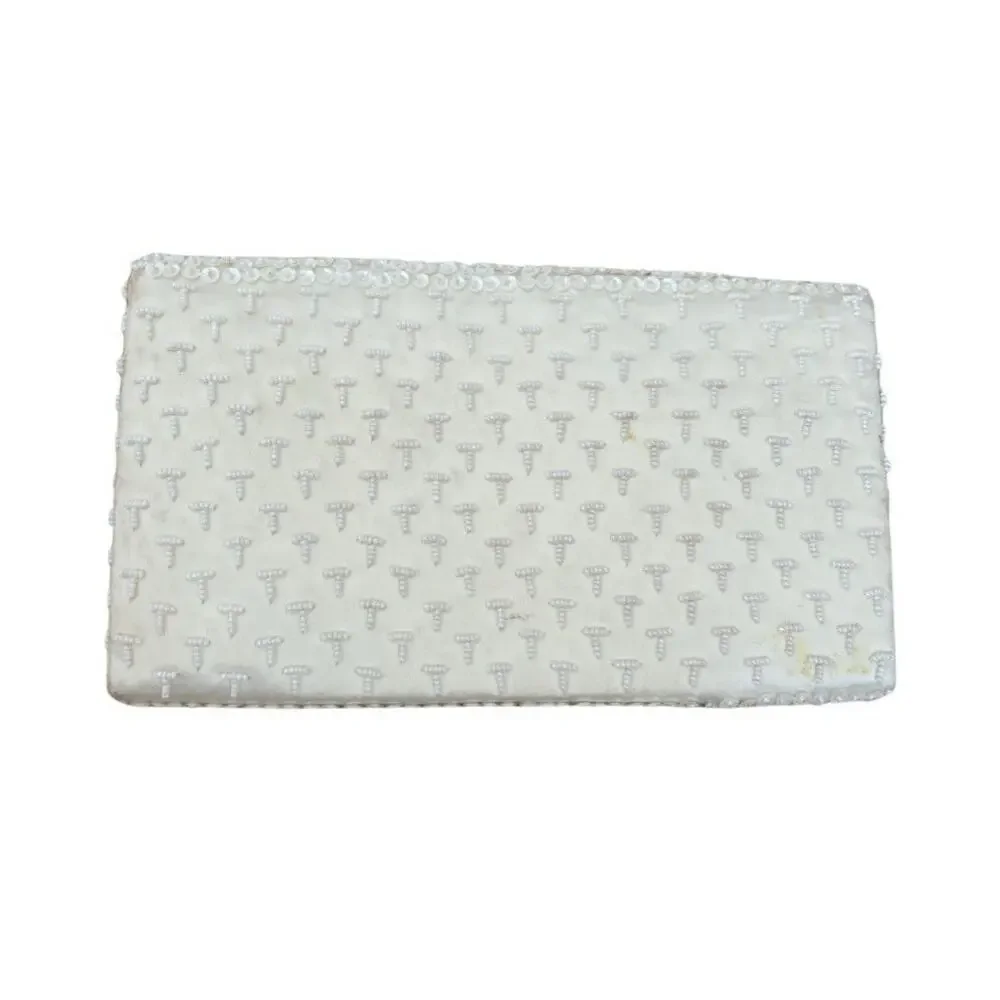Vintage Ivory Beaded Evening Clutch Purse Floral Sequin Made in Hong Kong